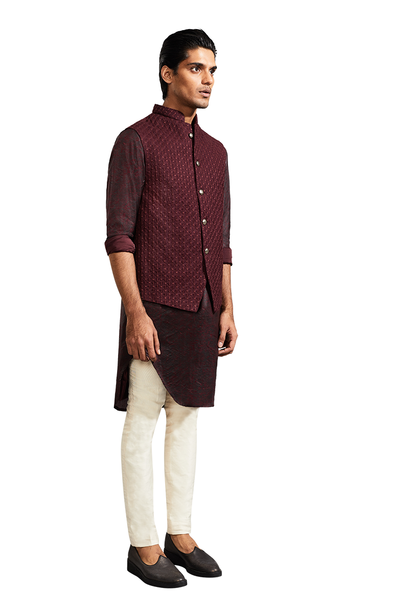 BIG GRID SLEEVELESS WINE JACKET  