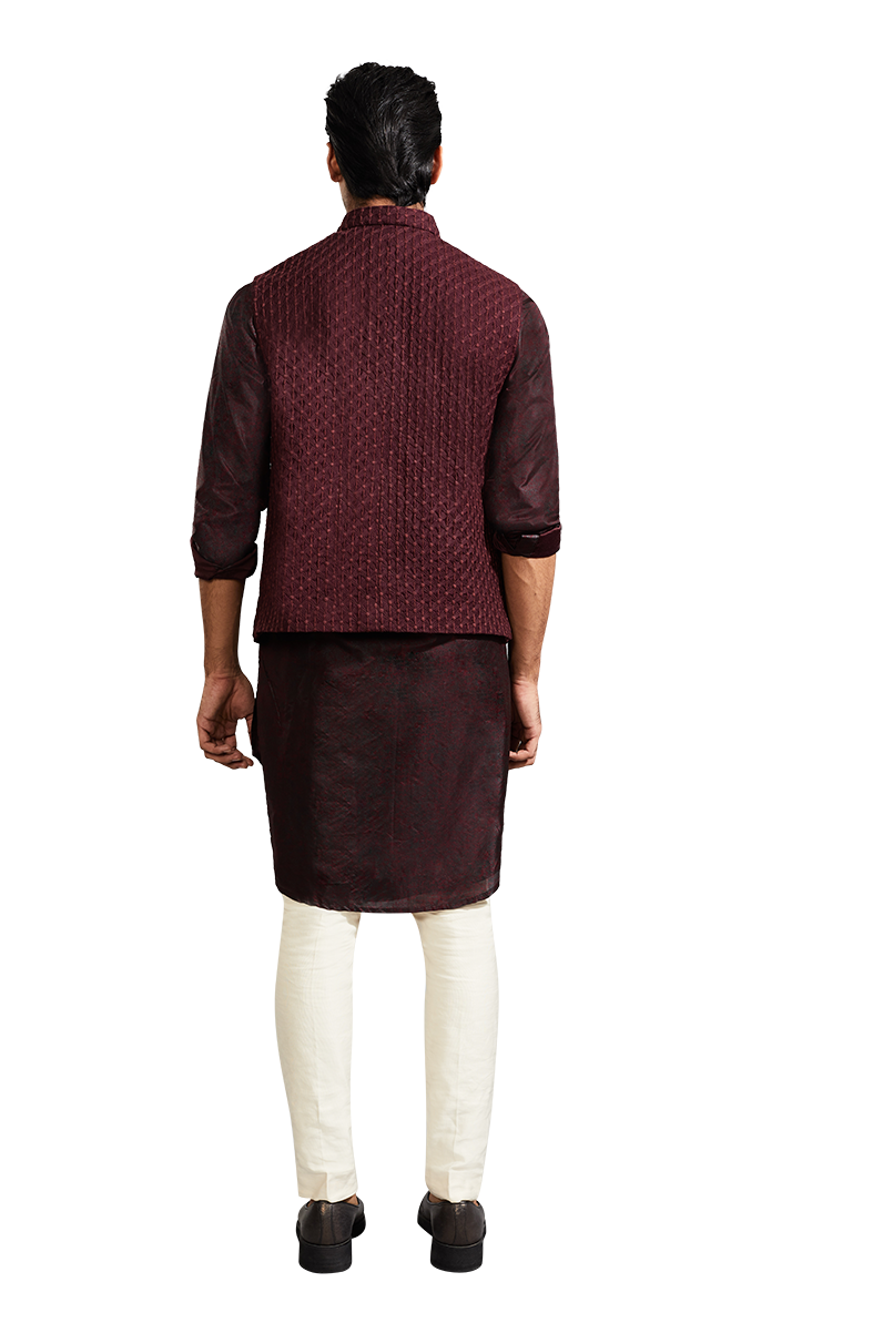 BIG GRID SLEEVELESS WINE JACKET  
