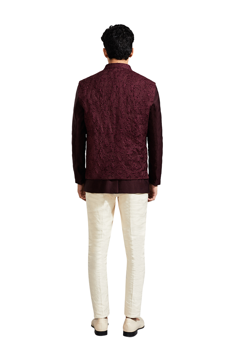 MICRO FOLIAGE SLEEVELESS WINE JACKET  